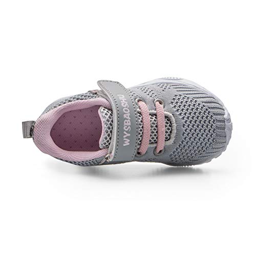 Zapatos Bebe Niña Deportivas Niña Velcro Chicas Tenis Bambas Zapatillas de Correr Unisex Calzado Gimnasio Caminar Diariamente Zapatos Atléticos Interior y Exterior Lindo Moda Gris Talla 25