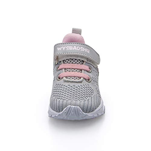 Zapatos Bebe Niña Deportivas Niña Velcro Chicas Tenis Bambas Zapatillas de Correr Unisex Calzado Gimnasio Caminar Diariamente Zapatos Atléticos Interior y Exterior Lindo Moda Gris Talla 25