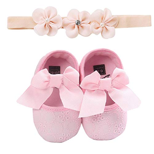 Zapatos Bebé Niña+Diademas SHOBDW Suela Suave Antideslizante Zapatillas Linda Linda Flor Encantadora Zapatos De Princesa Zapatos Bebé Recién Nacida 2019 Zapatos Bebe Primeros Pasos(Rosa,0~6)