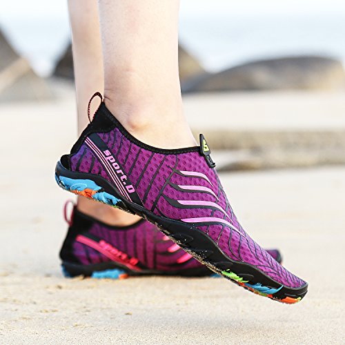 Zapatos de Agua para Buceo Snorkel Surf Piscina Playa Vela Mar Río Aqua Cycling Deportes Acuáticos Calzado de Natación Escarpines para Mujer Púrpura, 38 EU