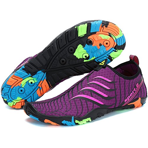 Zapatos de Agua para Buceo Snorkel Surf Piscina Playa Vela Mar Río Aqua Cycling Deportes Acuáticos Calzado de Natación Escarpines para Mujer Púrpura, 38 EU