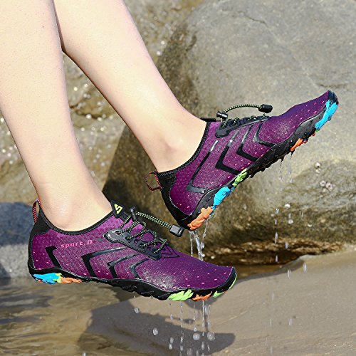 Zapatos de Agua para Buceo Snorkel Surf Piscina Playa Vela Mar Río Aqua Cycling Deportes Acuáticos Calzado de Natación Escarpines para Mujer Púrpura, 41 EU