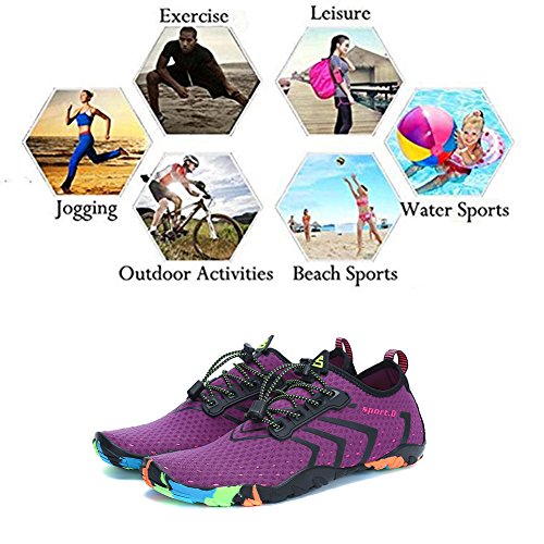 Zapatos de Agua para Buceo Snorkel Surf Piscina Playa Vela Mar Río Aqua Cycling Deportes Acuáticos Calzado de Natación Escarpines para Mujer Púrpura, 41 EU