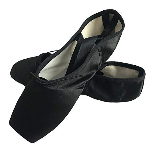 Zapatos de Baile de Ballet A3 para niños y Adultos, Zapatos de Baile en Punta, Zapatos Profesionales con Cintas, Zapatillas de Deporte para Mujer-Negro_35