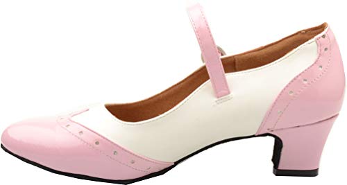 Zapatos de baile modernos Mary Jane para mujer con tacón de bloque y puntera cerrada, color Rosa, talla 38.5 EU