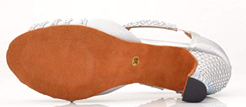 Zapatos de baile para mujer con tacón personalizado y puntera abierta Mary Latin Square con cremallera moderna, color Plateado, talla 39 EU Zapatos de baile para mujer con tacón personalizado y puntera abierta Mary Latin Square con cremallera moderna, color Plateado, talla 39 EU