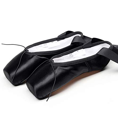 Zapatos de baile profesional, zapatillas de punta de ballet, zapatos planos del ballet, ballet Pointe zapatillas, con la cinta cosida y almohadillas para los dedos de silicona para mujeres,Negro,45