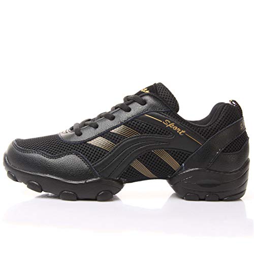 Zapatos de Baile Talla Grande (39-44 EU) para Mujeres SXSHUN Zapatillas de Danza Moderna Calzados para Adultos Unisex, Negro/Dorado, 38 EU