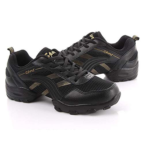 Zapatos de Baile Talla Grande (39-44 EU) para Mujeres SXSHUN Zapatillas de Danza Moderna Calzados para Adultos Unisex, Negro/Dorado, 38 EU