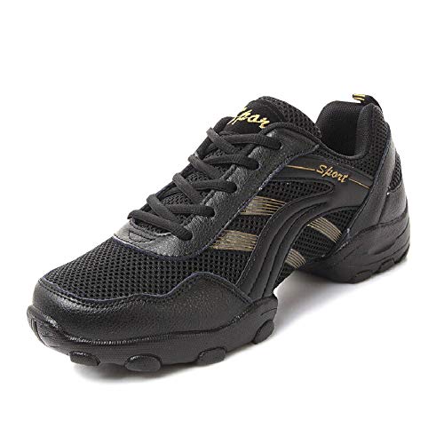 Zapatos de Baile Talla Grande (39-44 EU) para Mujeres SXSHUN Zapatillas de Danza Moderna Calzados para Adultos Unisex, Negro/Dorado, 38 EU