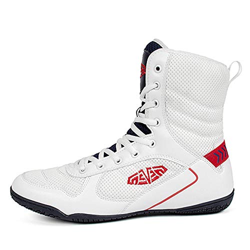 Zapatos De Boxeo De Los Hombres, Zapatillas De Deporte De Lucha Contra La Profesión Top Del Alto Transpirable Antideslizante Lucha Cubierta Cuclillas Entrenamiento De La Aptitud,Blanco,45EU