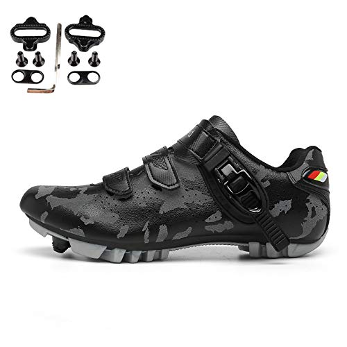 Zapatos De Ciclismo De Montaña Zapatos De Bicicleta Al Aire Libre Ligeros Con Placa De Bloqueo Discolorización Antideslizante Fijados De Trinquete Para Hombres Mujeres,Gris,43EU