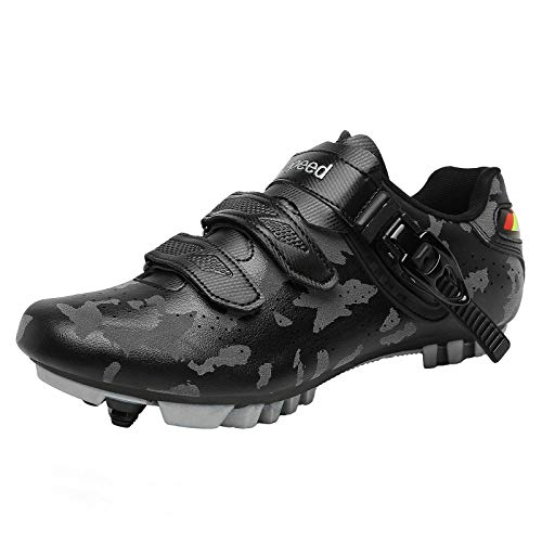 Zapatos De Ciclismo De Montaña Zapatos De Bicicleta Al Aire Libre Ligeros Con Placa De Bloqueo Discolorización Antideslizante Fijados De Trinquete Para Hombres Mujeres,Gris,43EU