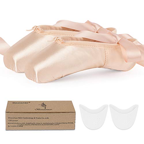 Zapatos de Danza de Punta Suave Zapatillas de Ballet para Principiantes con Puntera de Gel de Silicona y Cintas para Mujeres y Niñas 33 EU