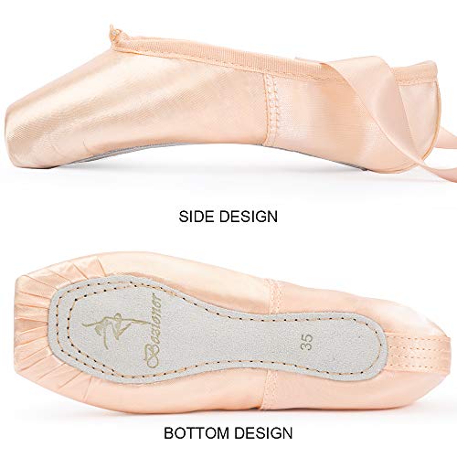 Zapatos de Danza de Punta Suave Zapatillas de Ballet para Principiantes con Puntera de Gel de Silicona y Cintas para Mujeres y Niñas 33 EU