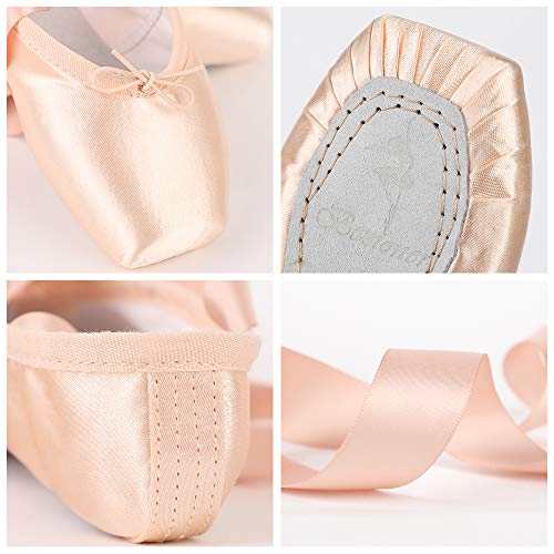 Zapatos de Danza de Punta Suave Zapatillas de Ballet para Principiantes con Puntera de Gel de Silicona y Cintas para Mujeres y Niñas 40 EU