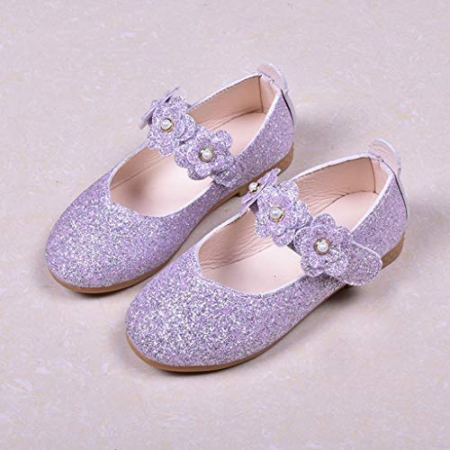 Zapatos de Fiesta Boda para Niñas Primavera Verano 2019 PAOLIAN Sandalias Princesa Vestir Bailarinas Disfraz Morado Calzado Suela Blanda Baratos Zapatillas Ballet Lentejuelas EU 24-34