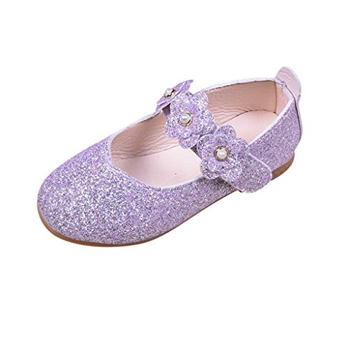 Zapatos de Fiesta Boda para Niñas Primavera Verano 2019 PAOLIAN Sandalias Princesa Vestir Bailarinas Disfraz Morado Calzado Suela Blanda Baratos Zapatillas Ballet Lentejuelas EU 24-34