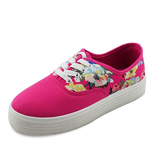 Zapatos de Lona de Las Mujeres Flor de Verano Low Top Zapatillas de Deporte Casuales Plataforma Femenina Tacón de Color Mezclado Mocasines Planos