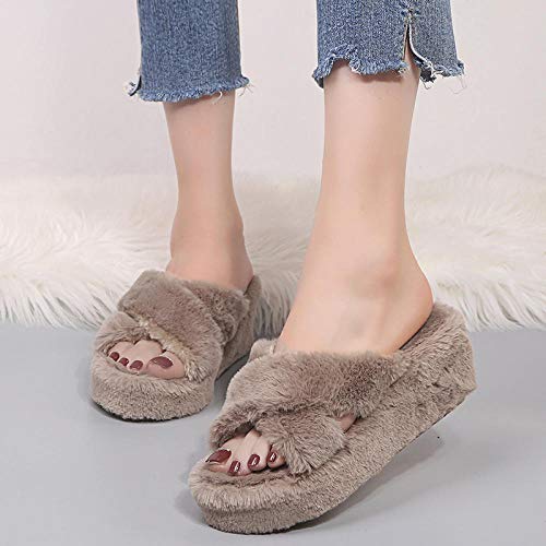 Zapatos de natación, Pantuflas de Felpa de Invierno, Pantuflas de Felpa de Suela Gruesa de Moda para Mujer-Khaki_37