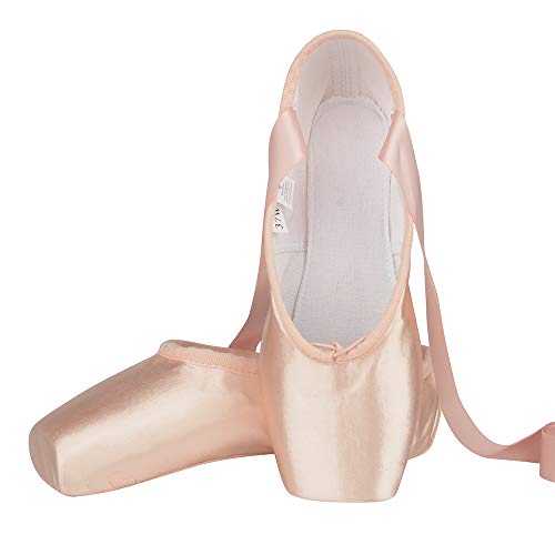 Zapatos de Punta Satén Zapatillas de Ballet con Puntera de Gel de Silicona y Cintas para Mujeres y Niñas 36