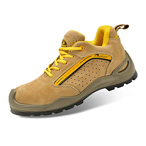 Zapatos de Seguridad Deportivos para Hombres - 7296Y Calzados de Seguridad Trabajo S1P con 5 Pares de Calcetines(Amarillo, EU45)