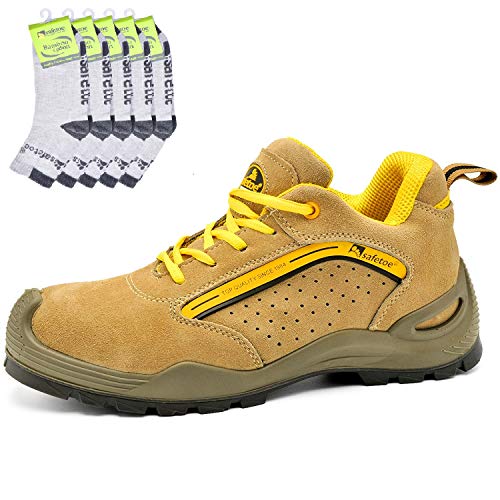 Zapatos de Seguridad Deportivos para Hombres - 7296Y Calzados de Seguridad Trabajo S1P con 5 Pares de Calcetines(Amarillo, EU45)