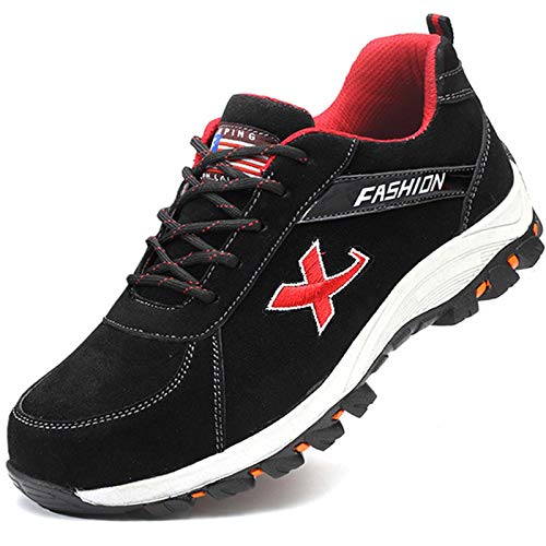 Zapatos de Seguridad for Hombre Zapatillas Deportivas de Mujer Puntera de Acero Calzado de Industrial Trabajo Construcción Botas Tácticas Trekking (Color : Black, Size : 45)