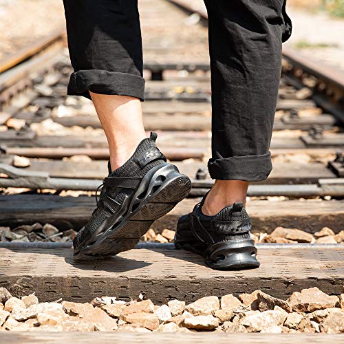 Zapatos de Seguridad Hombre Mujer Zapatillas de Trabajo con Punta de Acero Ligeros Calzado de Industrial y Deportivos Sneaker Negro Azul Gris Número 36-48 EU Negro 39