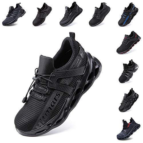 Zapatos de Seguridad Hombre Mujer Zapatillas de Trabajo con Punta de Acero Ligeros Calzado de Industrial y Deportivos Sneaker Negro Azul Gris Número 36-48 EU Negro 39