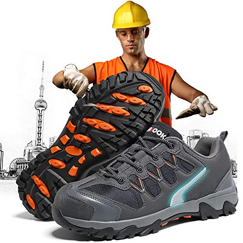 Zapatos de Seguridad para Hombre con Puntera de Acero Zapatillas de Seguridad Trabajo, Calzado de Industrial y Deportiva(A Gris,43 EU)