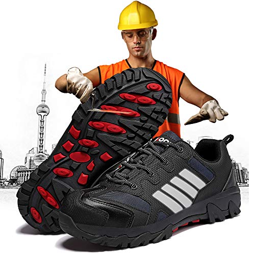 Zapatos de Seguridad para Hombre con Puntera de Acero Zapatillas de Seguridad Trabajo, Calzado de Industrial y Deportiva(B Negro,43 EU)