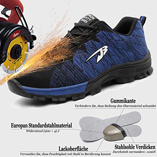 Zapatos de Seguridad para Hombre Mujer con Puntera de Acero Zapatillas de Seguridad Trabajo Calzado de Industrial y Deportiva JBblue43
