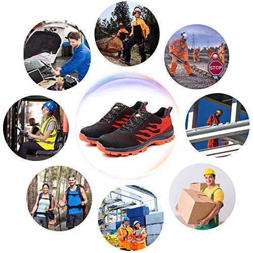 Zapatos de Seguridad para Hombre Zapatillas Zapatos de Mujer Seguridad de Acero Ligeras Calzado de Trabajo para Comodas Unisex Zapatos de Industria y Construcción Rojo 43