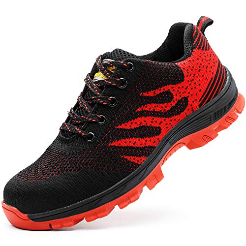 Zapatos de Seguridad para Hombre Zapatillas Zapatos de Mujer Seguridad de Acero Ligeras Calzado de Trabajo para Comodas Unisex Zapatos de Industria y Construcción Rojo 43