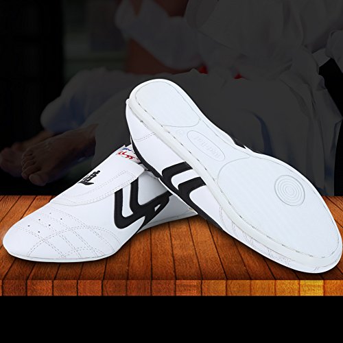 Zapatos de Taekwondo, Zapatos Antideslizantes de Artes Marciales, Artes Marciales Zapatilla de Deporte de Boxeo Karate Kung Fu Zapatos de Tai Chi de Rayas Negras Ligeros para Hombres Mujeres Niños(41)