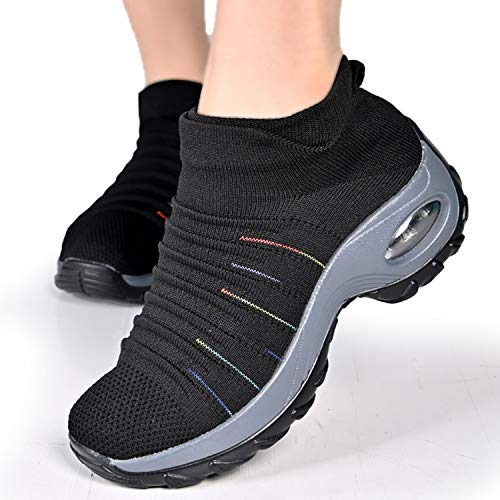 Zapatos Deporte Mujer Zapatillas Deportivas Correr Gimnasio Casual Zapatos para Caminar Mesh Running Transpirable Aumentar Más Altos Sneakers Black-36