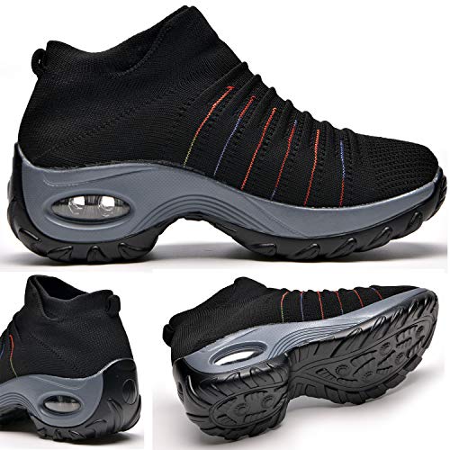 Zapatos Deporte Mujer Zapatillas Deportivas Correr Gimnasio Casual Zapatos para Caminar Mesh Running Transpirable Aumentar Más Altos Sneakers Black-36