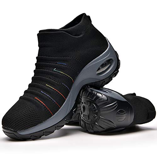 Zapatos Deporte Mujer Zapatillas Deportivas Correr Gimnasio Casual Zapatos para Caminar Mesh Running Transpirable Aumentar Más Altos Sneakers Black-42