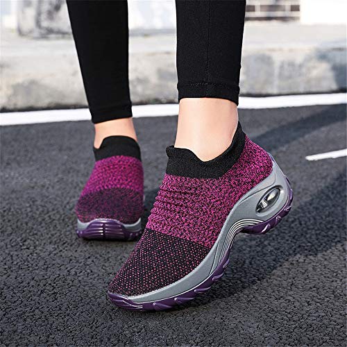 Zapatos Deporte Mujer Zapatillas Deportivas Correr Gimnasio Casual Zapatos para Caminar Mesh Running Transpirable Aumentar Más Altos Sneakers Negro Gris Morado Rojo 35-44 Morado 41