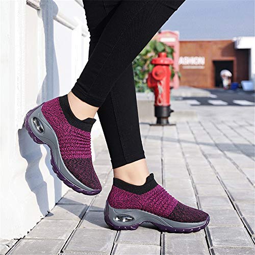 Zapatos Deporte Mujer Zapatillas Deportivas Correr Gimnasio Casual Zapatos para Caminar Mesh Running Transpirable Aumentar Más Altos Sneakers Negro Gris Morado Rojo 35-44 Morado 41