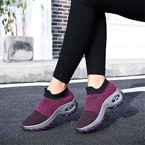 Zapatos Deporte Mujer Zapatillas Deportivas Correr Gimnasio Casual Zapatos para Caminar Mesh Running Transpirable Aumentar Más Altos Sneakers Negro Gris Morado Rojo 35-44 Morado 41