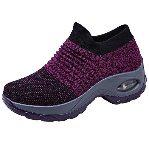 Zapatos Deporte Mujer Zapatillas Deportivas Correr Gimnasio Casual Zapatos para Caminar Mesh Running Transpirable Aumentar Más Altos Sneakers Negro Gris Morado Rojo 35-44 Morado 41