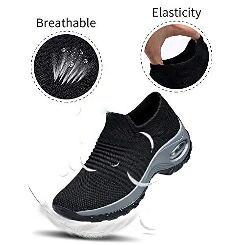 Zapatos Deporte Mujer Zapatillas Deportivas Correr Gimnasio Casual Zapatos para Caminar Mesh Running Transpirable Aumentar Más Altos Sneakers Negro Gris Morado Rojo 35-44 Negro 37