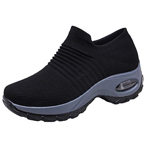 Zapatos Deporte Mujer Zapatillas Deportivas Correr Gimnasio Casual Zapatos para Caminar Mesh Running Transpirable Aumentar Más Altos Sneakers Negro Gris Morado Rojo 35-44 Negro 37