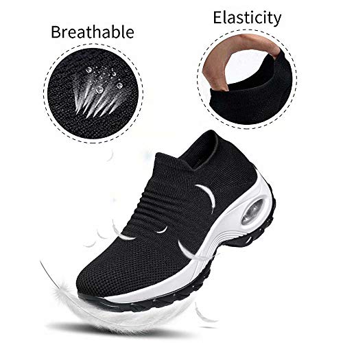 Zapatos Deporte Mujer Zapatillas Deportivas Correr Gimnasio Casual Zapatos para Caminar Mesh Running Transpirable Aumentar Más Altos Sneakers Negro Gris Morado Rojo Blanco 35-44 Negro & Blanco 39