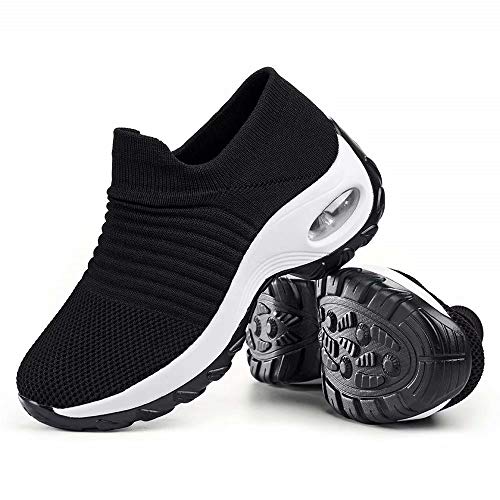 Zapatos Deporte Mujer Zapatillas Deportivas Correr Gimnasio Casual Zapatos para Caminar Mesh Running Transpirable Aumentar Más Altos Sneakers Negro Gris Morado Rojo Blanco 35-44 Negro & Blanco 39