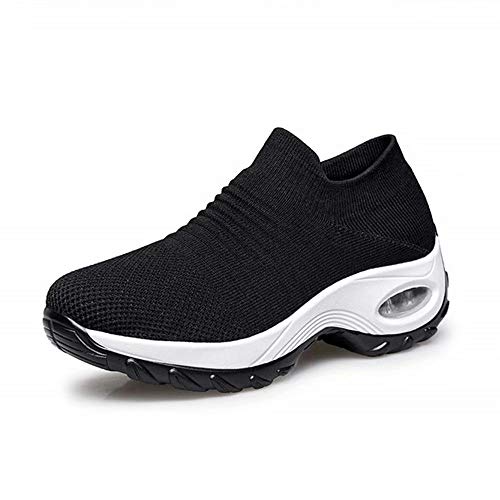 Zapatos Deporte Mujer Zapatillas Deportivas Correr Gimnasio Casual Zapatos para Caminar Mesh Running Transpirable Aumentar Más Altos Sneakers Negro Gris Morado Rojo Blanco 35-44 Negro & Blanco 39