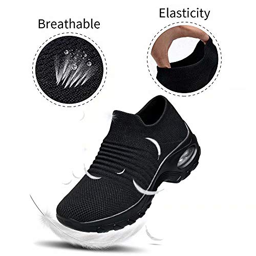 Zapatos Deporte Mujer Zapatillas Deportivas Correr Gimnasio Casual Zapatos para Caminar Mesh Running Transpirable Aumentar Más Altos Sneakers Negro Gris Morado Rojo 35-44 Negro 38