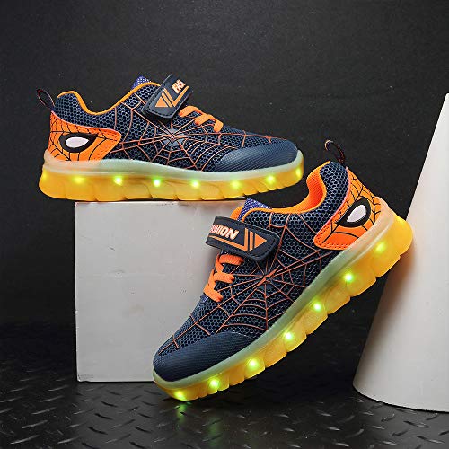 Zapatos Led Hombre araña Niños Niñas 7 Color USB Carga Luces Zapatillas, Flashing Zapatillas,Víspera de Todos los Santos.